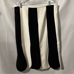Victoria Beckham Black and White Striped Scallop Top and Skirt Set